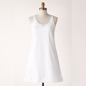 Vintage Corhan White Nightgown with Blue Lace Trim, Size L, Retro, Feminine